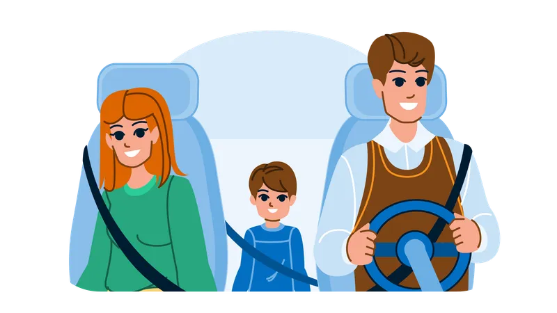 Family in car  Illustration