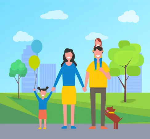 Family in City park  Illustration