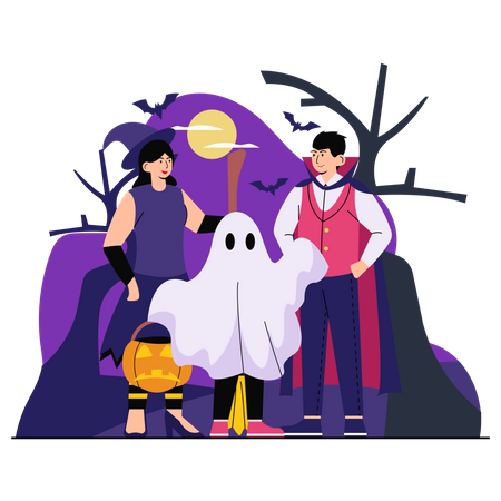 Family in Halloween Illustration