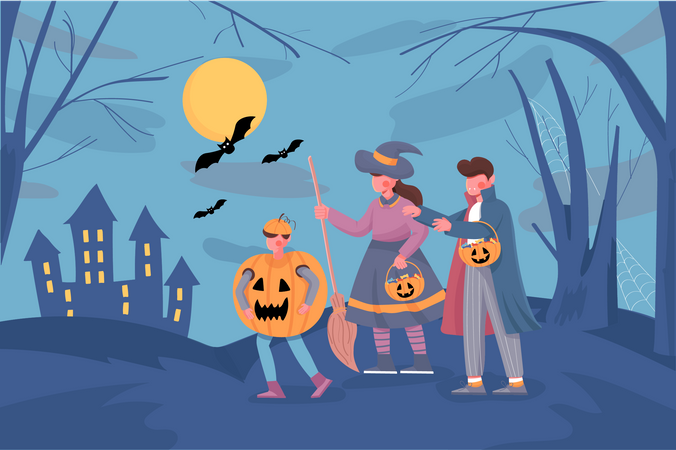 Family in Halloween  Illustration