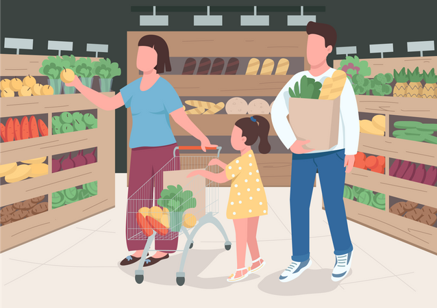 Family in supermarket  Illustration