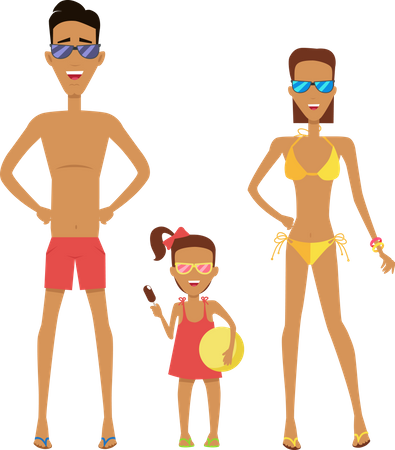 Family in Swimming Attire  Illustration