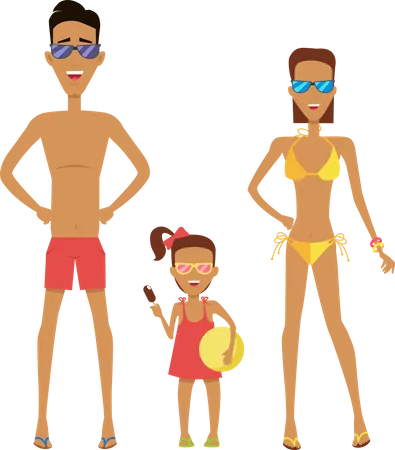 Family in Swimming Attire  Illustration