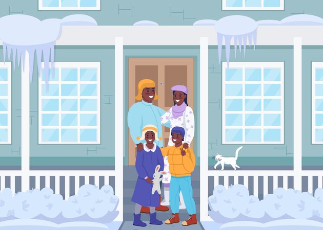 Family in woolen clothes  Illustration