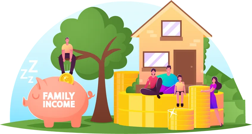 Family Income and Save Money Illustration