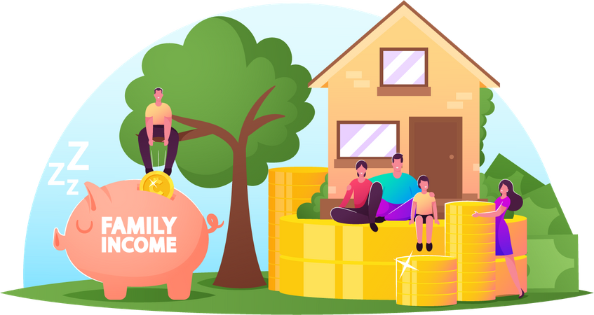 Family Income and Save Money  Illustration