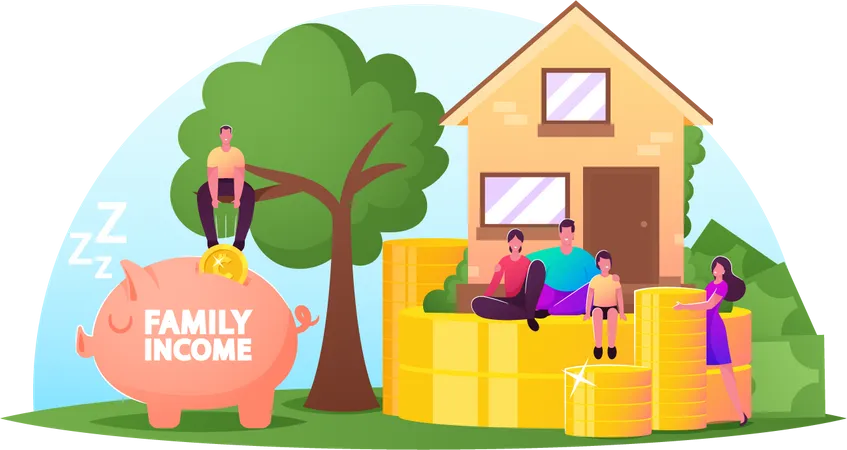 Family Income and Save Money  Illustration