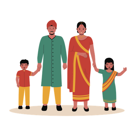 Family Indian in traditional clothes  일러스트레이션