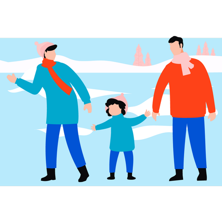 Family is enjoying in snow  Illustration