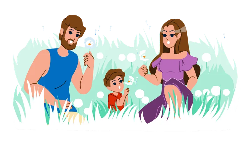 Family is enjoying spring season  Illustration