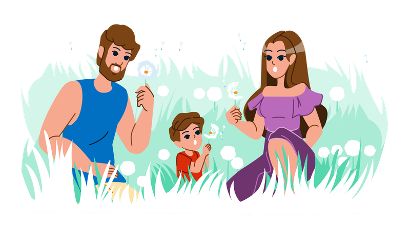 Family is enjoying spring season  Illustration