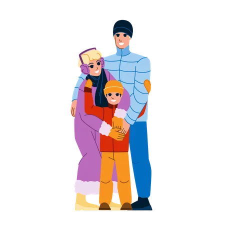 Family Winter Vector Holiday Mother Happy Child Together Snow Fun Kid Woman Girl Daughter Father Joy Man Beautiful Parent Family Winter Character People Flat Cartoon Illustration Illustration