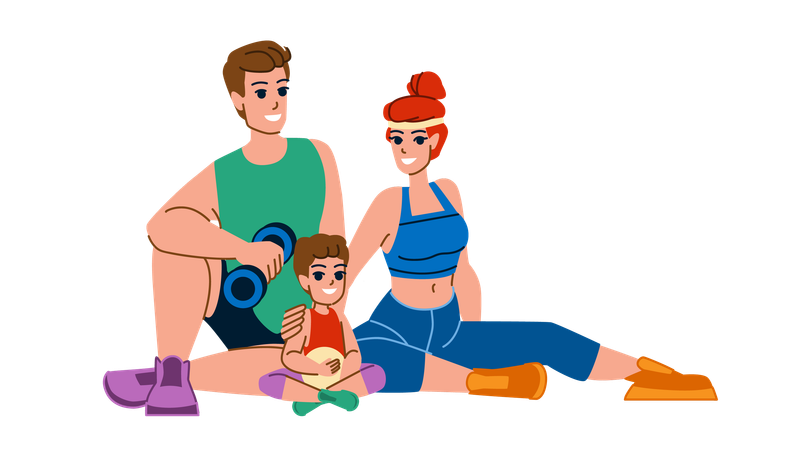 Family is exercising together  Illustration