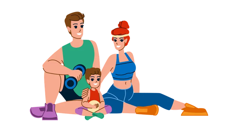 Family is exercising together  Illustration