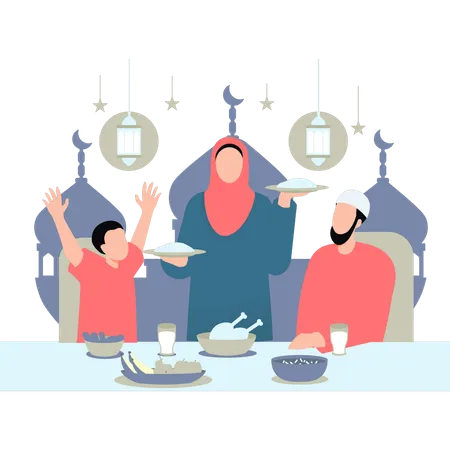The Family Is Having Dinner Illustration
