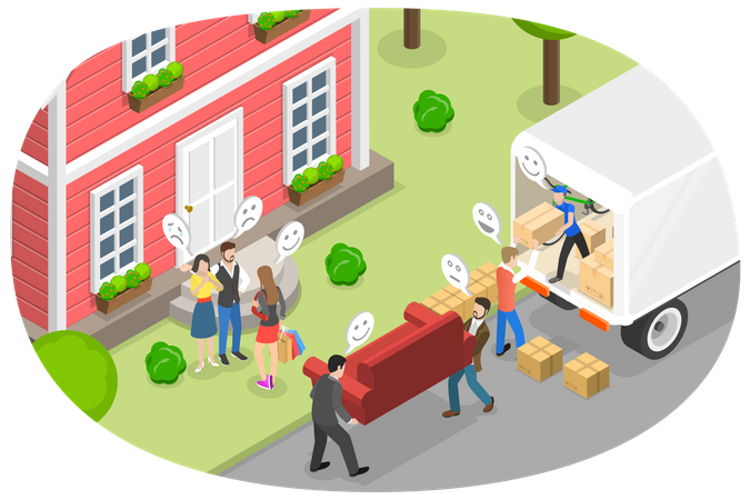 Family is moving into new house  Illustration