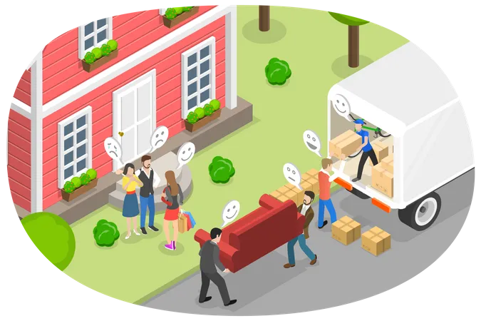 Family is moving into new house  Illustration