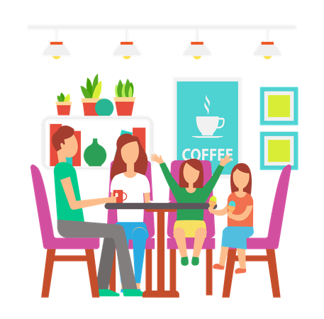 Family is on dinner date  Illustration