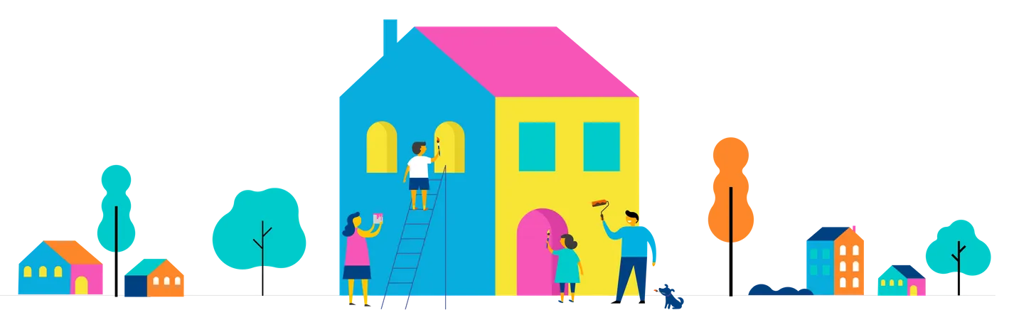 Family is painting home  Illustration