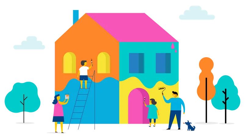Family is painting home Illustration
