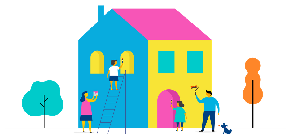 Family is painting home  Illustration