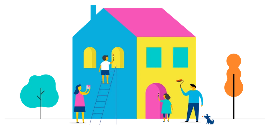 Family is painting home  Illustration