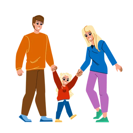 Family Walking Vector Mother Child Woman Father Together Happy Walk Young Nature Girl Love Man Beautiful Summer Joy Parent Family Walking Character People Flat Cartoon Illustration Illustration