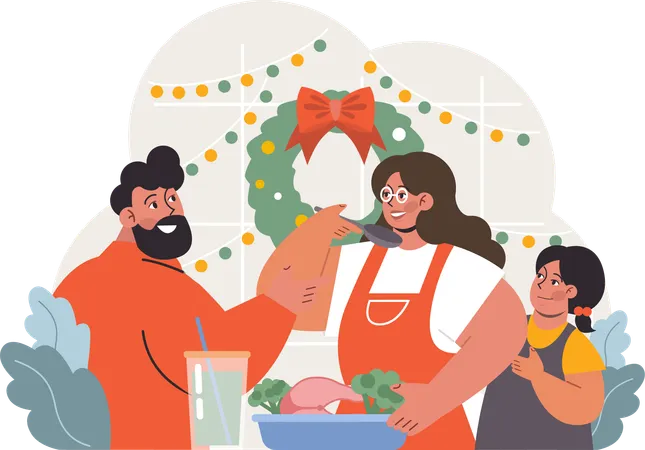 Family is preparing for Christmas party  Illustration