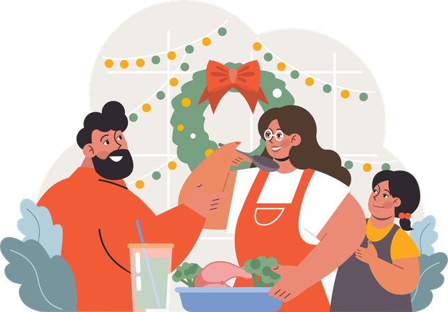 Family is preparing for Christmas party  Illustration