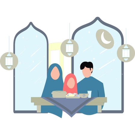 Family is sitting for Iftar  Illustration
