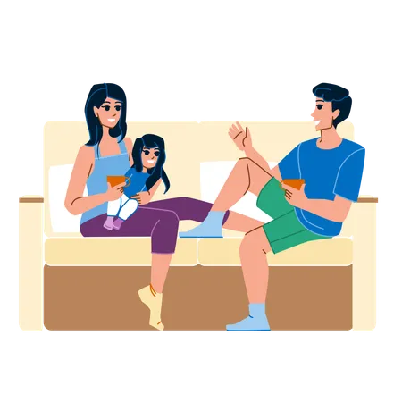 Family Talking Vector Happy Home Child Father Young Cheerful Mother Children Fun Daughter Girl Happiness Talking Parent Family Talking Character People Flat Cartoon Illustration Illustration