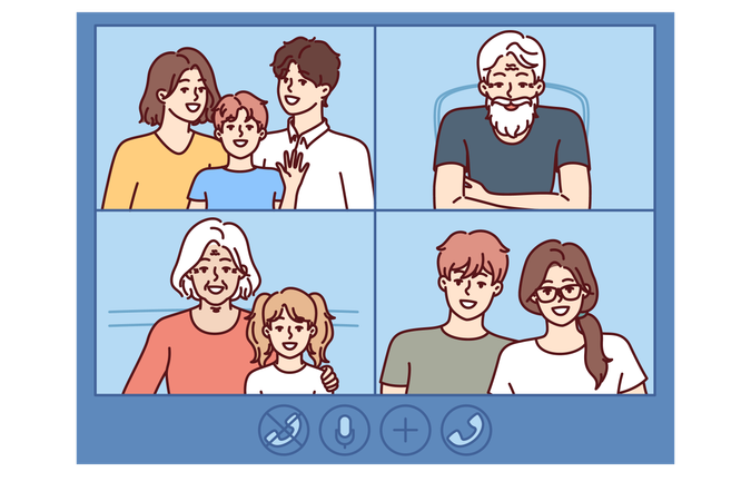 Family is talking on video call  イラスト