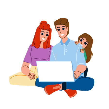 Family is using computer  Illustration