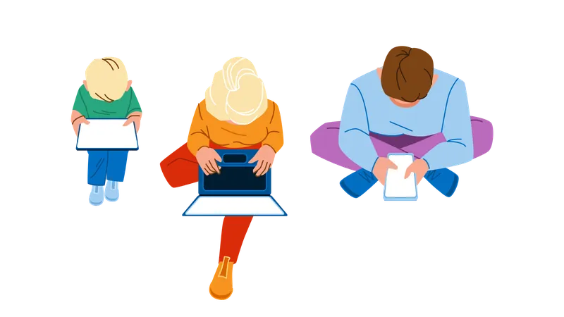 Family Using Internet Vector Home Child Mother Laptop Computer Sofa Daughter Father Sitting Tablet Kid Girl Entertainment Device Family Using Internet Character People Flat Cartoon Illustration Illustration