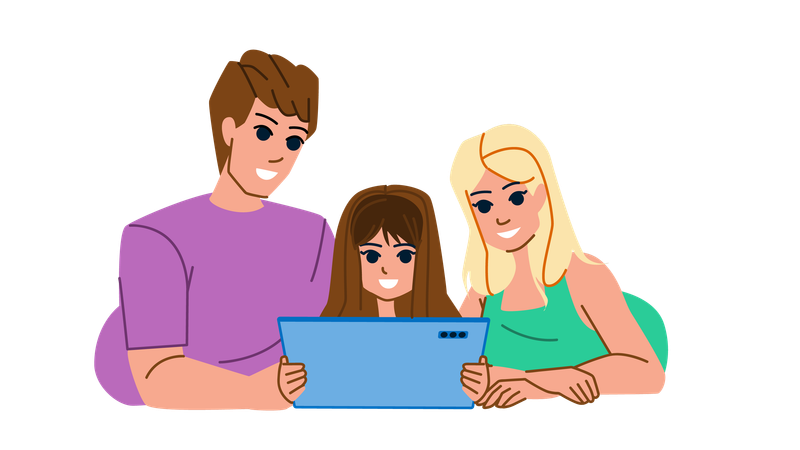 Family is watching tablet  Illustration