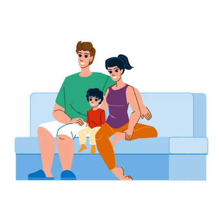 Family Watching Tv Vector Television Father Mother Indoors Happy Sitting Boy Home Together Sofa Child Son Fun Entertainment Family Watching Tv Character People Flat Cartoon Illustration Illustration