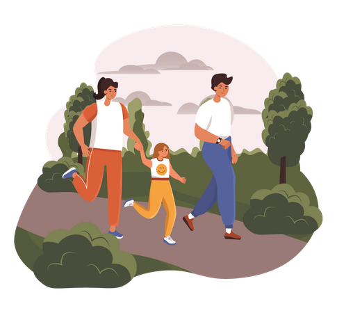 Family jogging in park Illustration