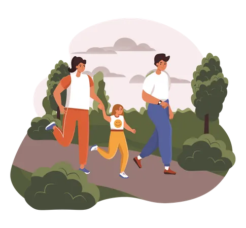 Family jogging in park Illustration