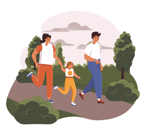 Family jogging in park  Illustration