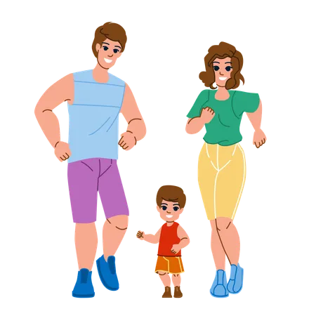 Family Jogging Vector Together Young Exercise Happy Sport Fitness Man Park Father Child Fun Healthy Family Jogging Character People Flat Cartoon Illustration Illustration