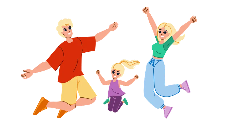 Family Jumping Vector Happy Father Together Child Mother Daughter Fun Kid Lifestyle Girl Young Parent Family Jumping Character People Flat Cartoon Illustration Illustration