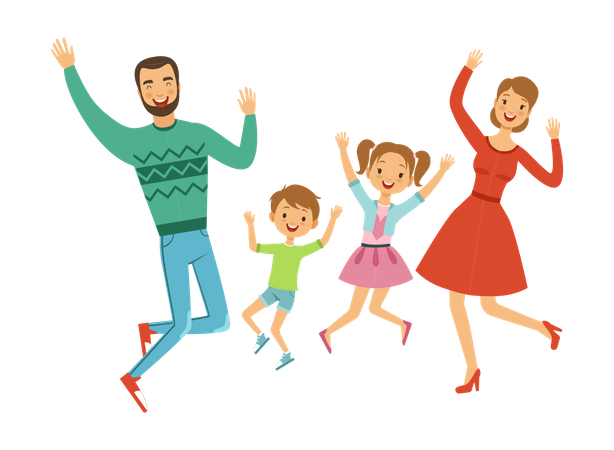 Family jumping in joy  Illustration