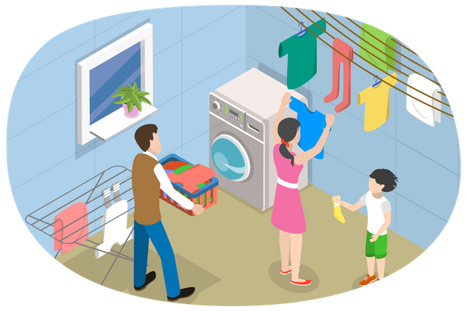 Family Laundry Day  Illustration