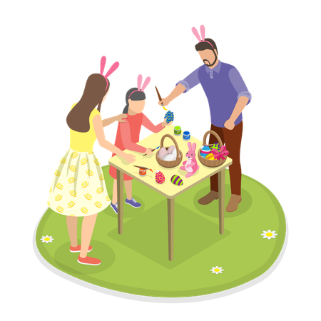 Family Leisure Time for painting easter eggs  Illustration