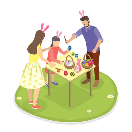 3 D Isometric Flat Vector Illustration Of Easter Painting Egg Family Leisure Time Illustration