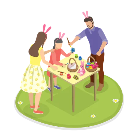 Family Leisure Time for painting easter eggs  Illustration