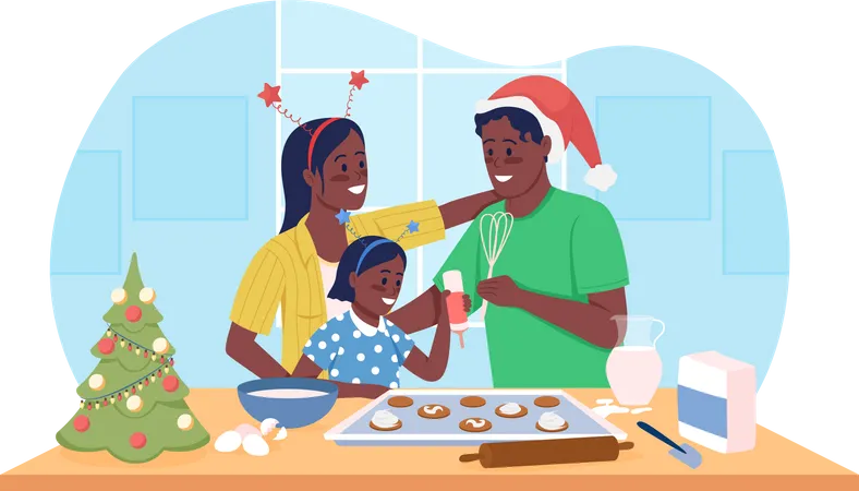 Family making christmas cookies together Illustration