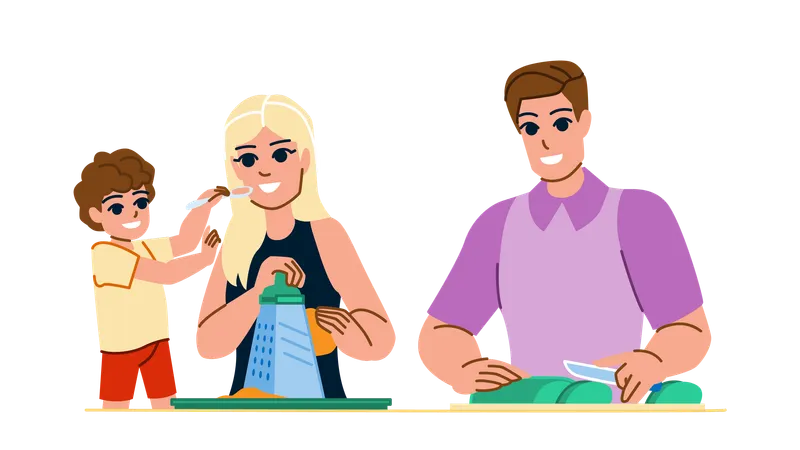 Family making lunch together  Illustration