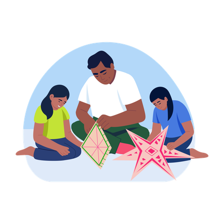 Family making parol art  Illustration