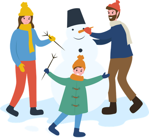 Family making snowman Illustration